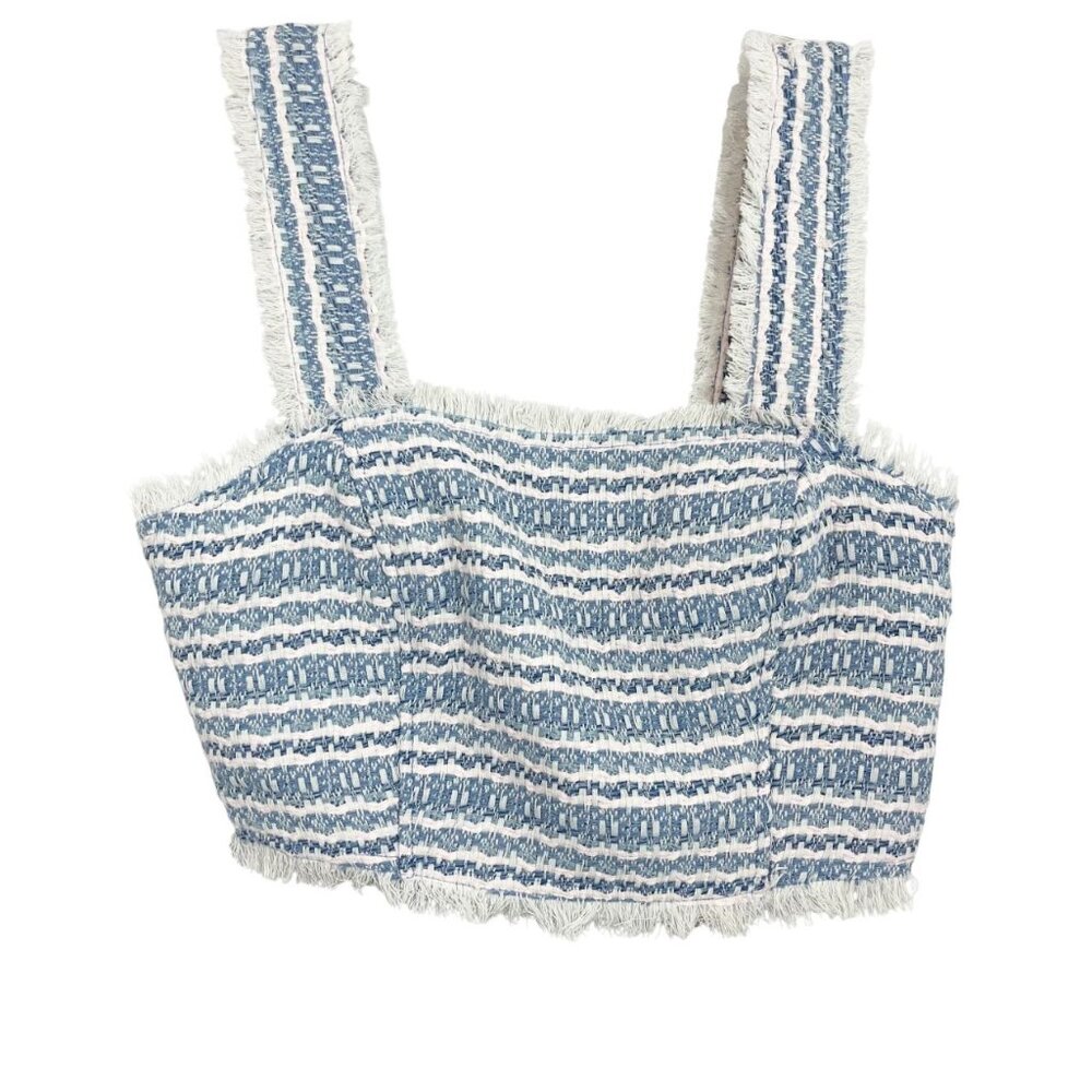 NEW House of Harlow 1960 Blue &‎ White Tweed Bustier Crop Top - Size 2